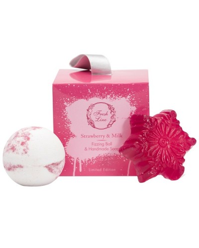 FRESH LINE PROMO XMAS STRAWBERRY & MILK HANDCRAFTED SOAP ~100G & HANDCRAFTED FIZZING BALL ~120G: