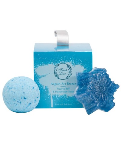 FRESH LINE PROMO XMAS AEGEAN SEA BREEZE HANDCRAFTED SOAP ~100G & HANDCRAFTED FIZZING BALL ~120G