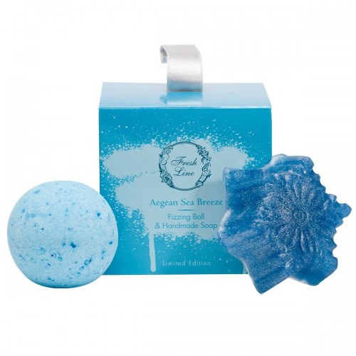 FRESH LINE PROMO XMAS AEGEAN SEA BREEZE HANDCRAFTED SOAP ~100G & HANDCRAFTED FIZZING BALL ~120G