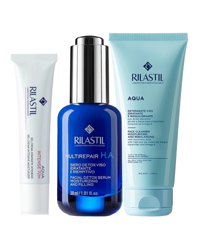 RILASTIL PROMO MULTIREPAIR H.A. FACIAL DETOX SERUM 30ml & AQUA INTENSE 72H GEL-CREAM INTENSIVE MOISTURIZER 15ml & AQUA FACE CLEANSER 50ml