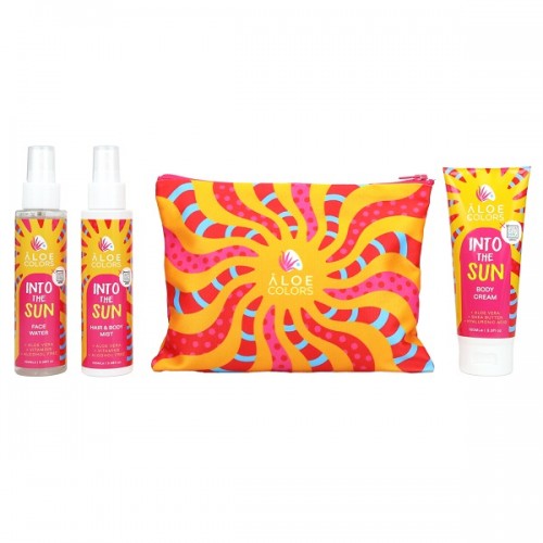 ALOE+COLORS PROMO INTO THE SUN COSMETIC BAG BODY CREAM 100ml + FACE WATER 100ml + HAIR & BODY MIST 100ml