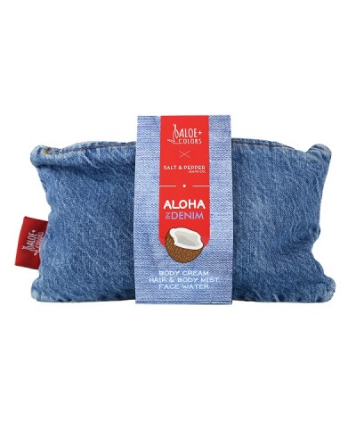 ALOE+COLORS ALOHA IN DENIM BAG BODY CREAM 100ML & HAIR AND BODY MIST 100ML & FACE WATER 100ML