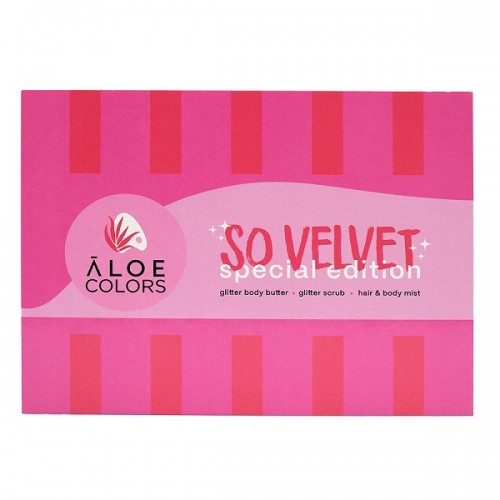 ALOE+COLORS PROMO SO VELVET GLITTER BODY BUTTER 200ml & BODY SCRUB 200ml & HAIR & BODY MIST 150ml