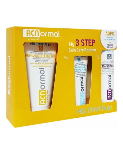 HELENVITA ACNORMAL MY 3 STEP SKIN CARE ROUTINE - REBALANCING EMULSION 60ML & ΔΩΡΟ PURIFYING FACIAL MASK 20ML & CLEANSING GEL 50ML