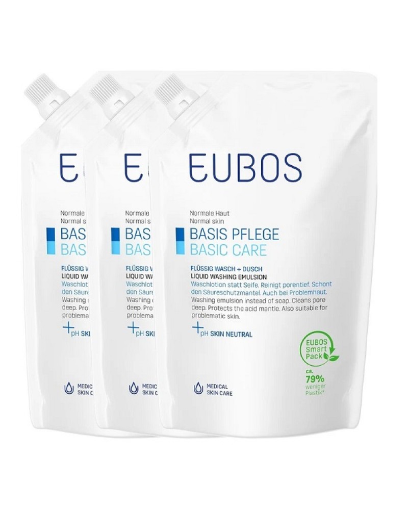 EUBOS BASIC CARE BLUE LIQUID WASHING EMULSION REFILL 3 X 400ML (2+1 ΔΩΡΟ)