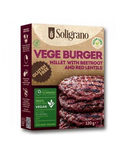 SOLIGRANO BURGER VEGAN ΠΑΝΤΖΑΡΙ & ΚΟΚΚΙΝΕΣ ΦΑΚΕΣ ΧΩΡΙΣ ΓΛΟΥΤΕΝΗ 120G