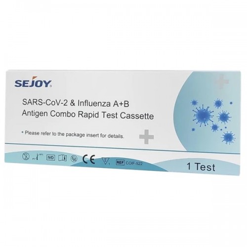 SEJOY SARS-COV-2 & INFLUENZA A + B ANTIGEN COMBO RAPID SELF TEST CASSETTE TΕΣΤ ΑΝΙΧΝΕΥΣΗΣ ΑΝΤΙΓΟΝΩΝ COVID-19 & ΓΡΙΠΗΣ Α/Β 1 TEST