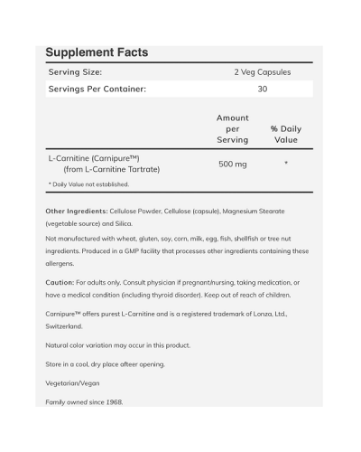 NOW CARNITINE 250MG 60VEG. CAPS