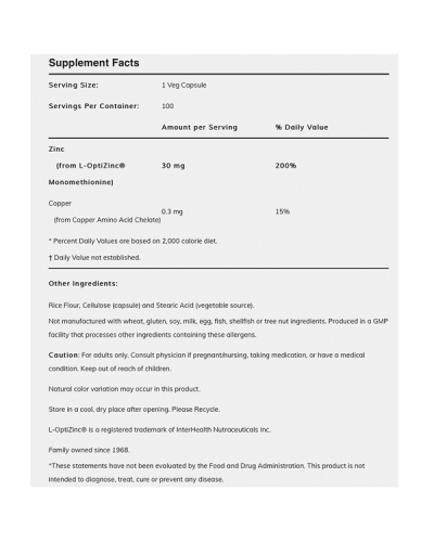 NOW L-OPTIZINC 30MG 100VEG. CAPS