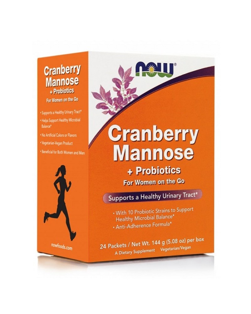 NOW CRANBERRY MANNOSE + PROBIOTICS 24 PACKETS 144GR