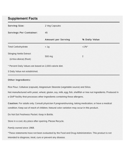 NOW NETTLE ROOT EXTRACT 250MG 90VEG. CAPS