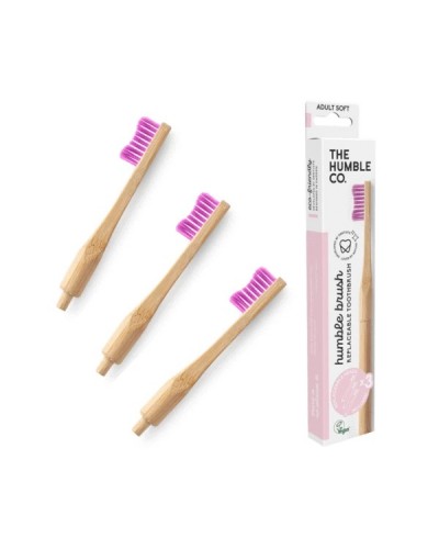 THE HUMBLE CO. HUMBLE BRUSH ΟΔΟΝΤΟΒΟΥΡΤΣΑ ΕΝΗΛΙΚΩΝ BAMBOO SOFT ΜΩΒ & 3 ΚΕΦΑΛΕΣ ΑΝΤΙΚΑΤΑΣΤΑΣΗΣ