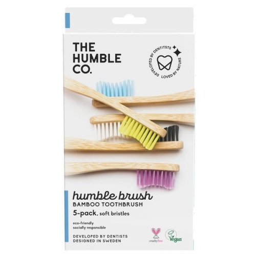 THE HUMBLE CO. HUMBLE BRUSH ΑDULT SOFT ΟΔΟΝΤΟΒΟΥΡΤΣΑ ΕΝΗΛΙΚΩΝ ΜΑΛΑΚΗ ΠΑΚΕΤO ΜΕ 5 ΧΡΩΜΑΤΑ 5ΤΜΧ