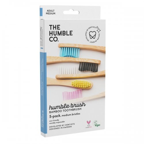 THE HUMBLE CO. HUMBLE BRUSH ΑDULT MEDIUM ΟΔΟΝΤΟΒΟΥΡΤΣΑ ΕΝΗΛΙΚΩΝ ΜΕΤΡΙΑ ΠΑΚΕΤO ΜΕ 5 ΧΡΩΜΑΤΑ 5ΤΜΧ