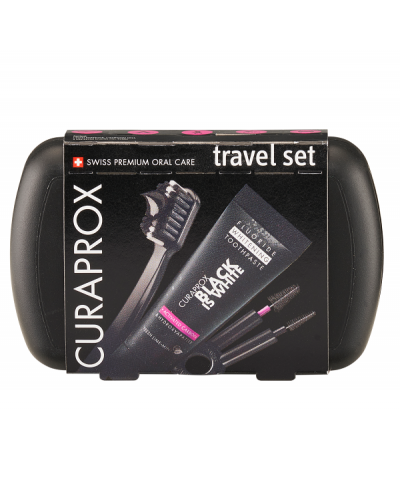 CURAPROX TRAVEL SET BLACK IS WHITE ΟΔΟΝΤΟΒΟΥΡΤΣΑ ΤΑΞΙΔΙΟΥ & ΟΔΟΝΤΟΚΡΕΜΑ 10ML & ΜΕΣΟΔΟΝΤΙΑ ΒΟΥΡΤΣΑΚΙΑ 2ΤΜΧ