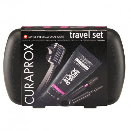 CURAPROX TRAVEL SET BLACK IS WHITE ΟΔΟΝΤΟΒΟΥΡΤΣΑ ΤΑΞΙΔΙΟΥ & ΟΔΟΝΤΟΚΡΕΜΑ 10ML & ΜΕΣΟΔΟΝΤΙΑ ΒΟΥΡΤΣΑΚΙΑ 2ΤΜΧ