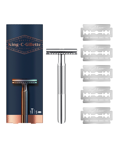 GILLETTE KING C DOUBLE EDGE SAFETY RAZOR ΑΝΔΡΙΚΗ ΞΥΡΙΣΤΙΚΗ ΜΗΧΑΝΗ ΑΣΦΑΛΕΙΑΣ & 5 ΑΝΤΑΛΛΑΚΤΙΚΑ ΞΥΡΑΦΑΚΙΑ 