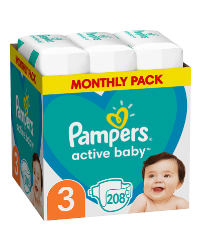 PAMPERS ACTIVE BABY No 3 (6-10KG) 208 ΠΑΝΕΣ MONTHLY PACK 
