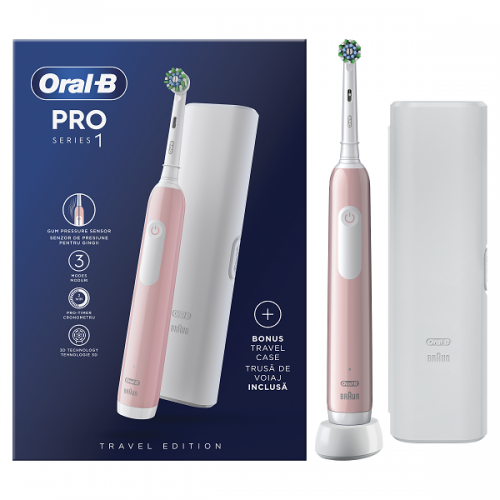 ORAL-B PRO SERIES 1 PINK ΗΛΕΚΤΡΙΚΗ ΟΔΟΝΤΟΒΟΥΡΤΣΑ ΡΟΖ ΜΕ ΘΗΚΗ ΤΑΞΙΔΙΟΥ 1τμχ