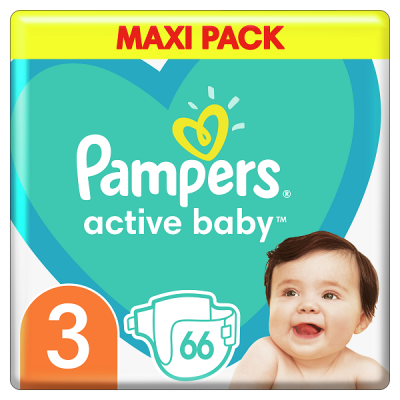 PAMPERS ACTIVE BABY No.3 (6-10Kg) 66τμχ MAXI PACK