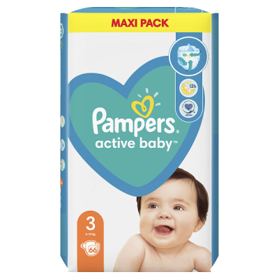 PAMPERS ACTIVE BABY No.3 (6-10Kg) 66τμχ MAXI PACK