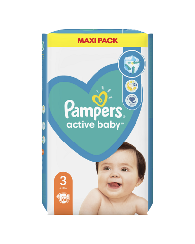 PAMPERS ACTIVE BABY No.3 (6-10Kg) 66τμχ MAXI PACK