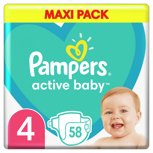 PAMPERS ACTIVE BABY No.4 (9-14 kg) 58τμχ ΜΑΧΙ PACK PAMPERS ACTIVE BABY No.4 (9-14 kg) 58τμχ ΜΑΧΙ PACK