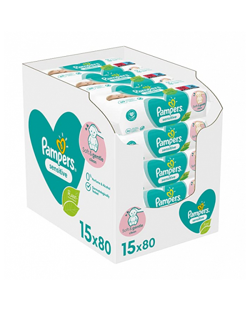 PAMPERS WIPES SENSITIVE XXL MONTHLY BΟX 15X80ΤΜΧ