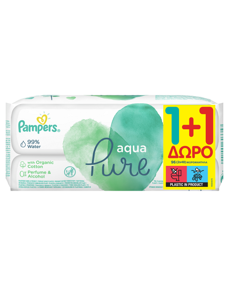 PAMPERS BABY WIPES AQUA PURE 2 X 48ΤΜΧ (1+1 ΔΩΡΟ)