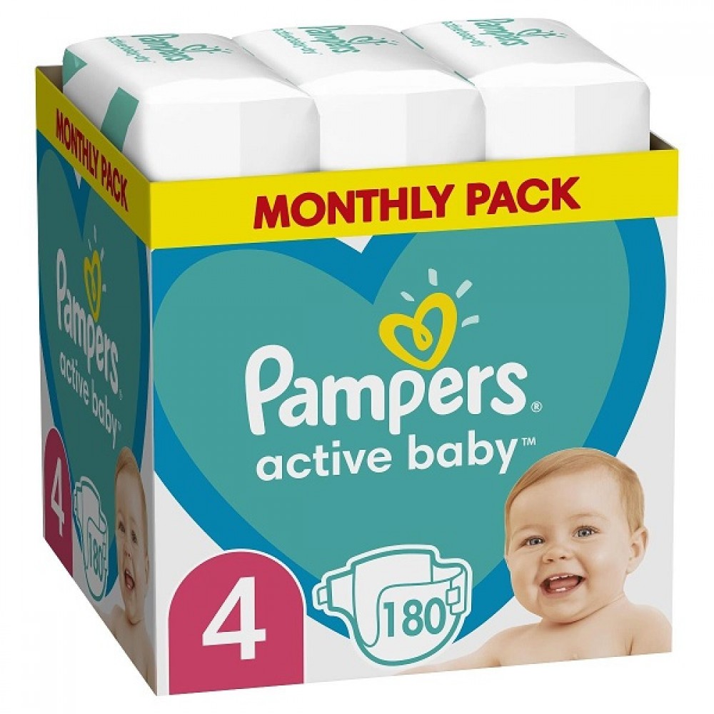 PAMPERS ACTIVE BABY ΠΑΝΕΣ No 4 (9-14kg) 180τμχ MONTHLY PACK