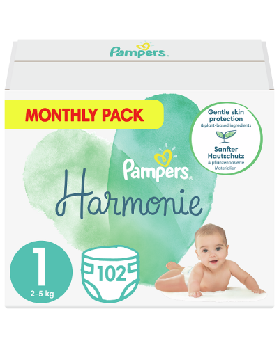 PAMPERS HARMONIE ΠΑΝΕΣ No 1 (2kg-5kg) 102 ΠΑΝΕΣ MONTHLY PACK