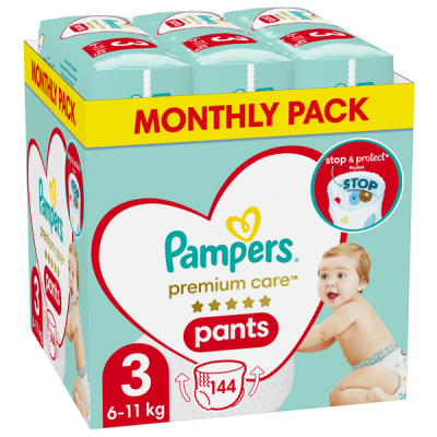 PAMPERS PREMIUM CARE PANTS ΠΑΝΕΣ-ΒΡΑΚΑΚΙ ΜΕΓΕΘΟΣ 3 (6-11KG) MONTHLY PACK 144ΤΜΧ