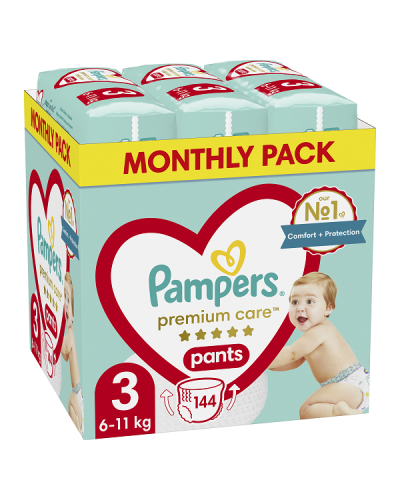 PAMPERS PREMIUM CARE PANTS ΠΑΝΕΣ-ΒΡΑΚΑΚΙ ΜΕΓΕΘΟΣ 3 (6-11KG) MONTHLY PACK 144ΤΜΧ