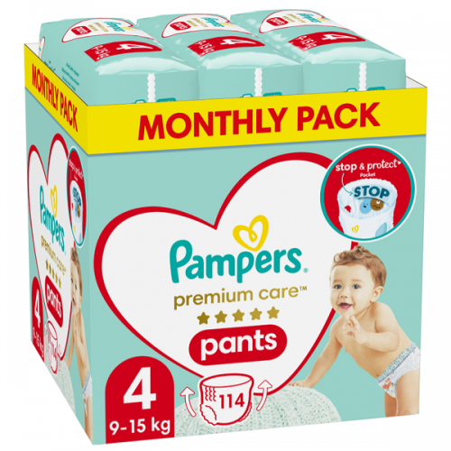 PAMPERS PREMIUM CARE PANTS ΠΑΝΕΣ-ΒΡΑΚΑΚΙ ΜΕΓΕΘΟΣ 4 (9-15KG) MONTHLY PACK 114ΤΜΧ