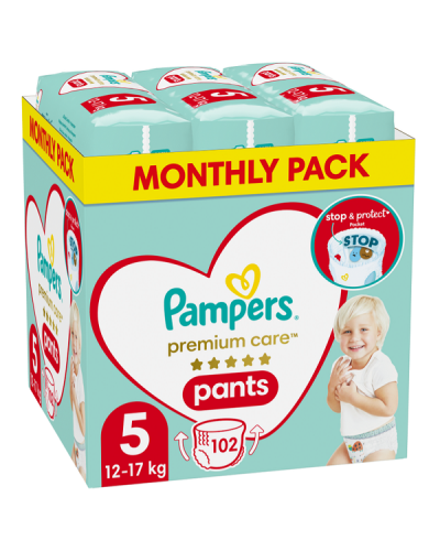 PAMPERS PREMIUM CARE PANTS ΠΑΝΕΣ-ΒΡΑΚΑΚΙ ΜΕΓΕΘΟΣ 5 (12-17KG) MONTHLY PACK 102ΤΜΧ