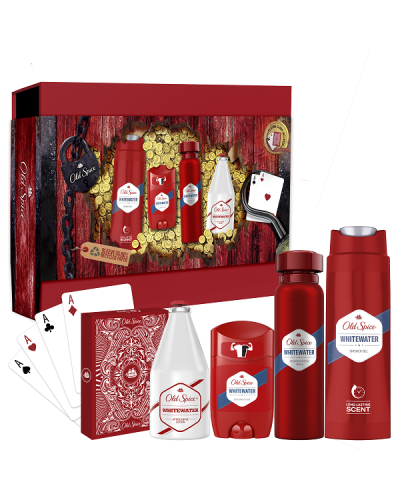 OLD SPICE CARD BOX WHITE WATER DEODORANT STICK 50ML & DEODORANT BODY SPRAY 150ML & SHOWER GEL 250ML & AFTERSHAVE 100ML & ΤΡΑΠΟΥΛΑ OLD SPICE