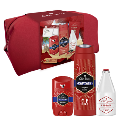 OLD SPICE CAPTAIN DEODORANT STICK 50ML & SHOWER GEL + SHAMPOO 250ML & AFTERSHAVE 100ML & TRAVEL BAG