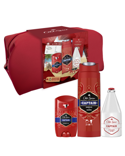 OLD SPICE CAPTAIN DEODORANT STICK 50ML & SHOWER GEL + SHAMPOO 250ML & AFTERSHAVE 100ML & TRAVEL BAG