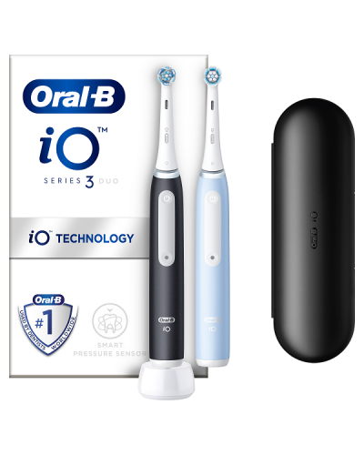 ORAL-B iO SERIES 3 MAGNETIC DUO BLACK & BLUE ΗΛΕΚΤΡΙΚΕΣ ΟΔΟΝΤΟΒΟΥΡΤΣΕΣ ΜΑΥΡΗ & ΜΠΛΕ 2τμχ & ΘΗΚΗ ΤΑΞΙΔΙΟΥ 1τμχ