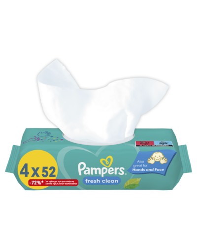 PAMPERS WIPES FRESH CLEAN ΜΩΡΟΜΑΝΤΗΛΑ -72%  4 x 52 τεμάχια (208 τεμάχια)