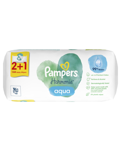 PAMPERS HARMONIE AQUA WIPES ΜΩΡΟΜΑΝΤΗΛΑ 3 x 48 τμχ (2+1 ΔΩΡΟ)