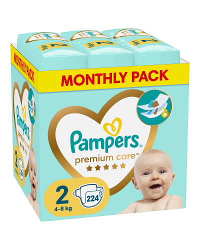 PAMPERS PREMIUM CARE No. 2 (4kg - 8kg) 224τμχ MONTHLY PACK