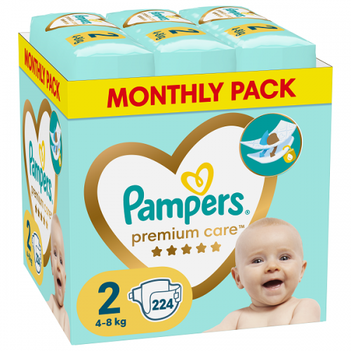 PAMPERS PREMIUM CARE No. 2 (4kg - 8kg) 224τμχ MONTHLY PACK