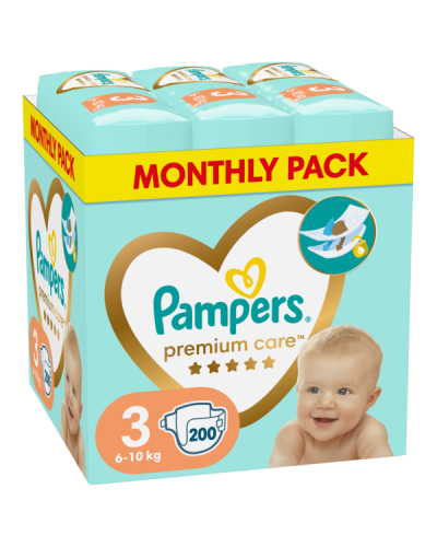 PAMPERS PREMIUM CARE No. 3 (6kg - 10kg) 200τμχ MONTHLY PACK