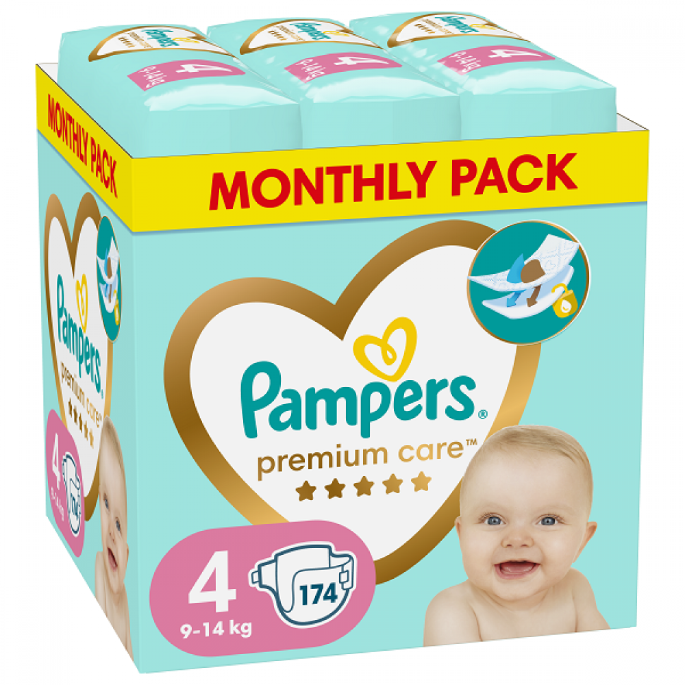 PAMPERS PREMIUM CARE ΠΑΝΕΣ No 4 (9kg-14kg)174τμχ MONTHLY PACK