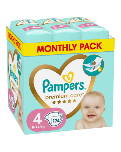 PAMPERS PREMIUM CARE No. 4 (9kg - 14kg) 174τμχ MONTHLY PACK