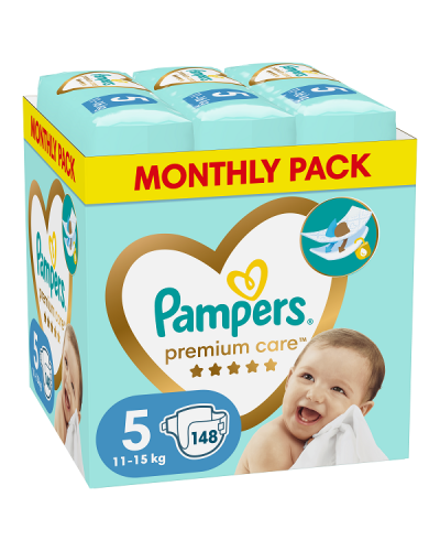 PAMPERS PREMIUM CARE No. 5 (11kg-16kg) 148τμχ MONTHLY PACK