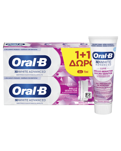 ORAL-B 3DWHITE ADVANCED LUXE GLAMOUROUS WHITE ΟΔΟΝΤΟΚΡΕΜΑ 2 x 75ML (1+1 ΔΩΡΟ)