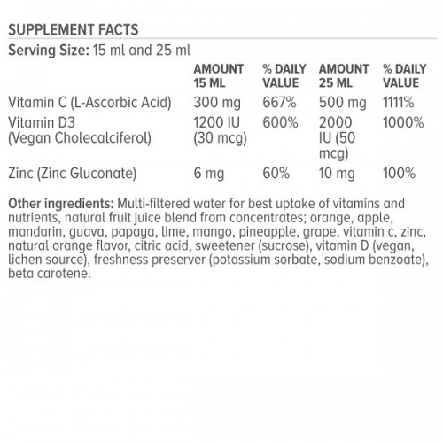 NATURAL VITAMINS VITAMIN C + D3 + ZINC ΓΕΥΣΗ ΠΟΡΤΟΚΑΛΙ 500ML