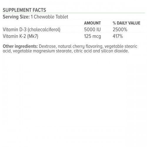 NATURAL VITAMINS VITAMIN D3 5000IU + K2 125ΜG 100 CHEWABLE TABS